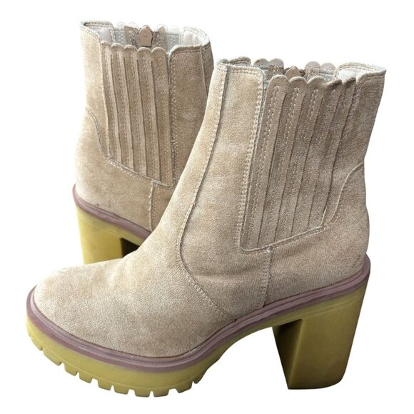 Oasis Society Womens Size 7 Beige Suede Ankle Boots Chunky Heel & Side Zippers - Picture 2 of 11